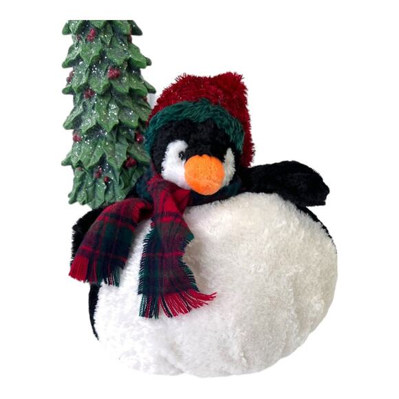 Russ Berrie Poof Stuffed Animal Christmas Penguin Plush Hat Scarf 9.0” Tall - Picture 1 of 7